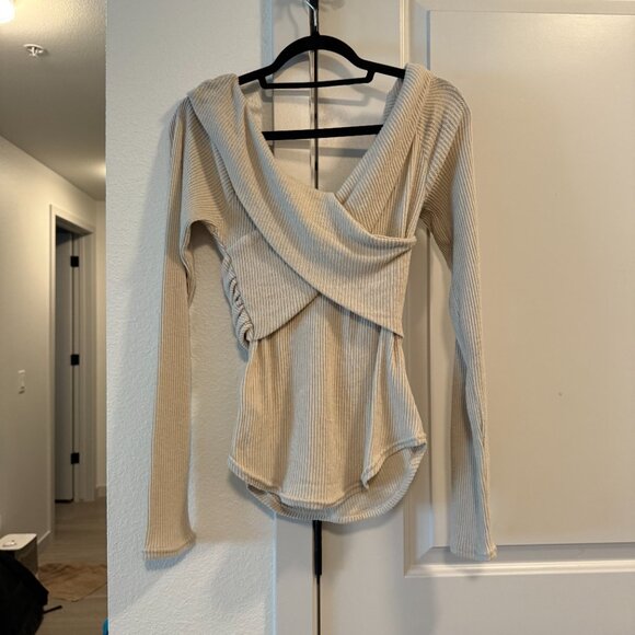 Free People Marley Off Shoulder Ribbed‎ Sweater In Oatmeal - Picture 4 of 5